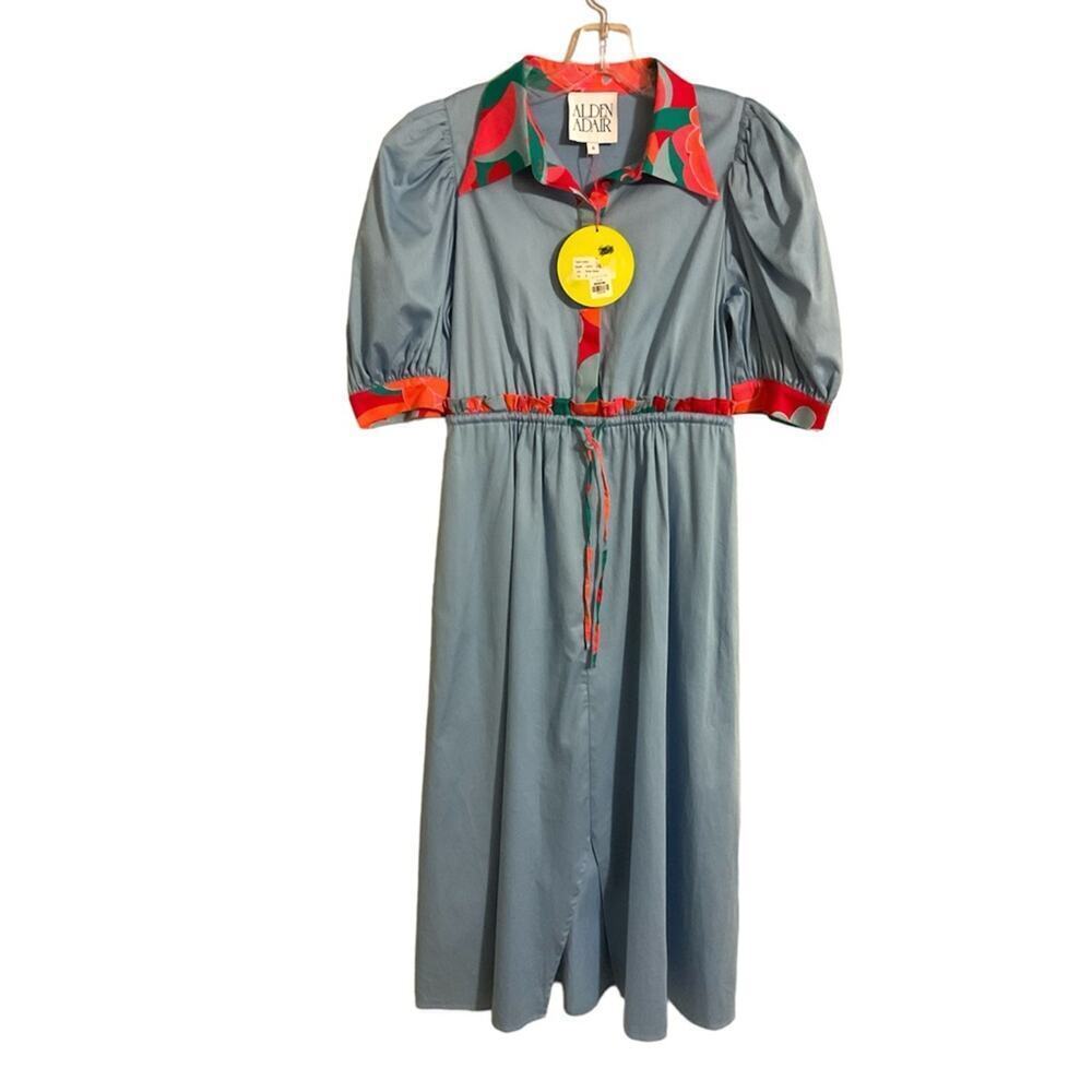 NWT Alden Adair Taylor Dress Roller Skate Puff Sleeve Midi Dress Blue Size Small - Picture 5 of 14
